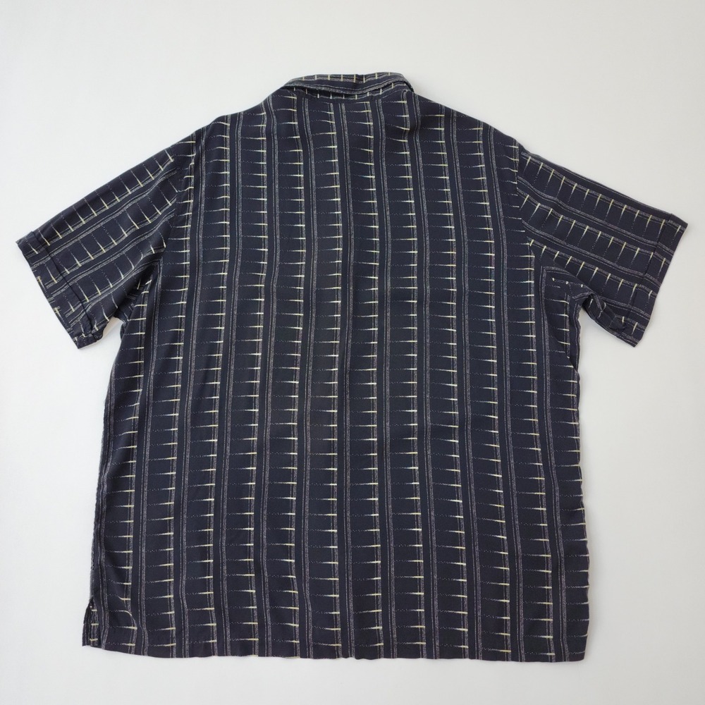Axcess Claiborne Mens XL Blue Rayon Geometric Stripe Short Sleeve Button Down - Picture 9 of 9
